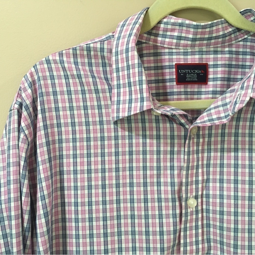 UNTUCKit Shirt Mens XL Blue Pink Check Plaid Long Sleeve Collared - Picture 3 of 6